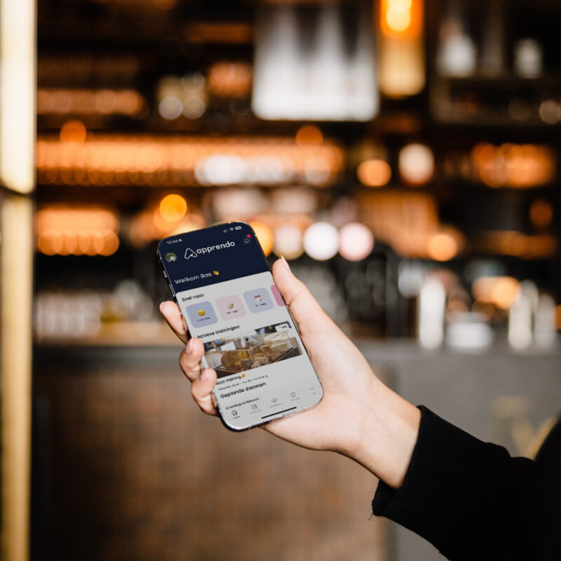 Homescreen van de mobiele app van Apprendo Horeca.